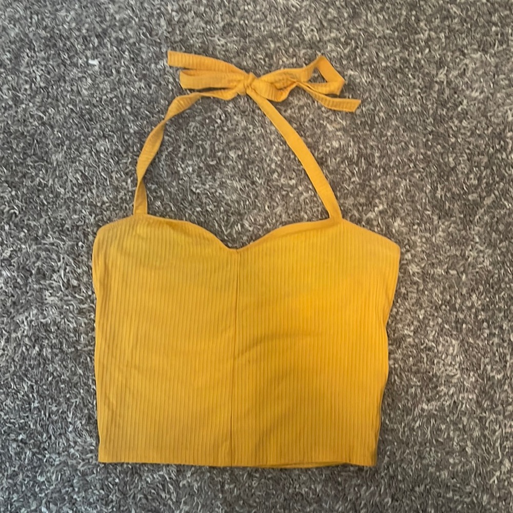 yellow tank top with tie around the neck